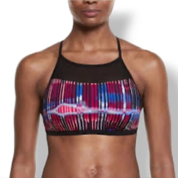 Nike Electrify Sport High-Neck Bikini Swim Top in Fuschia Stripe Size Small - Picture 12 of 12
